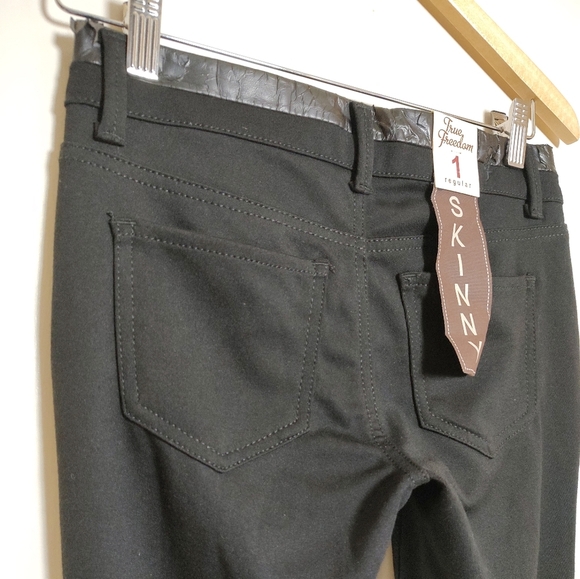 True Freedom Juniors Black Skinny Regular Fit Pants with Faux Leather Trim - Picture 9 of 16